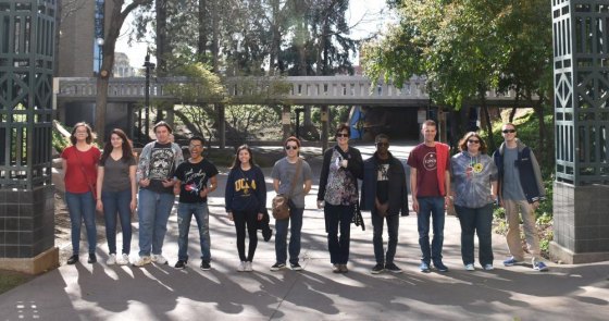 AD team (L-R):  Anna Crownover, Renee Snell, Beau Reynolds, Benjamin Guerrero, Nathalia DeSouza, Randen Banuelos, coach Janet Bengtson, standby Tomi Ola, Ethan Reis, Jasmine Oliveira, and Nikolas Valentino.